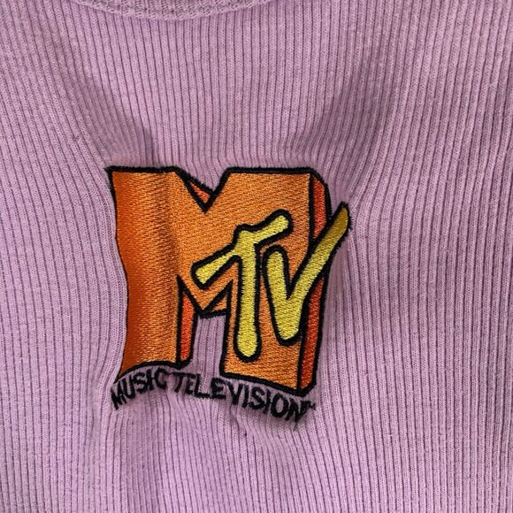 MTV Tank Top Women's Medium Purple Ribbed Sleeveless Embroidered Logo Cotton Ble - Picture 2 of 7